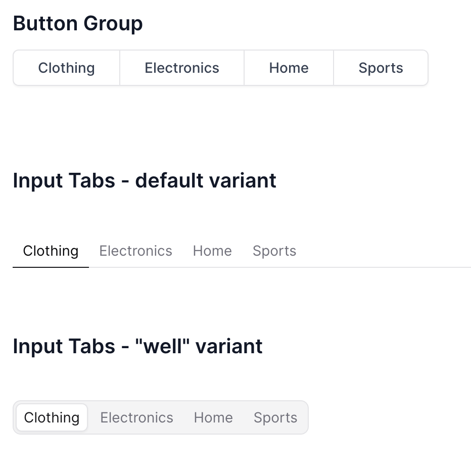Button group and input tabs