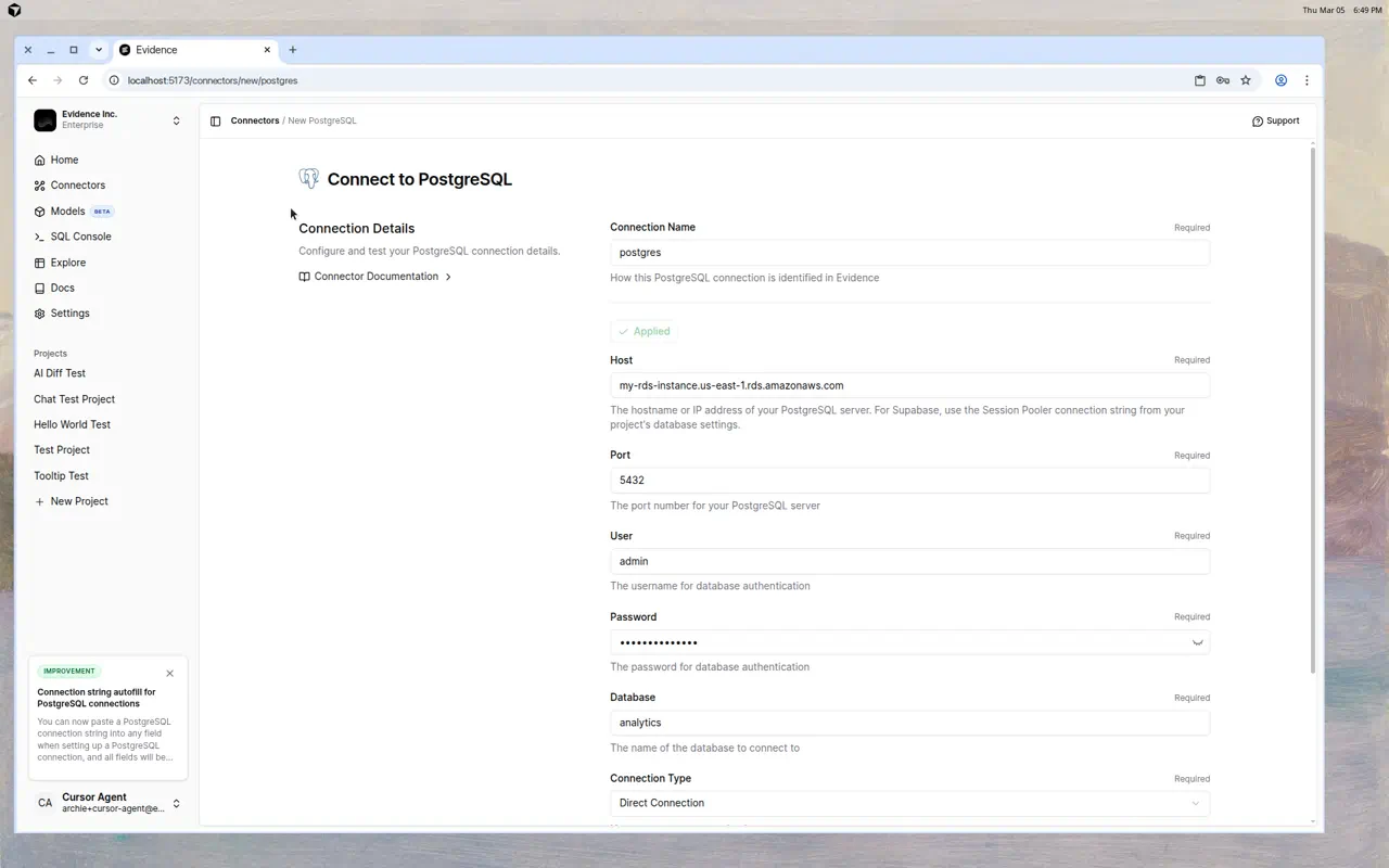 Connection string autofill for PostgreSQL connections