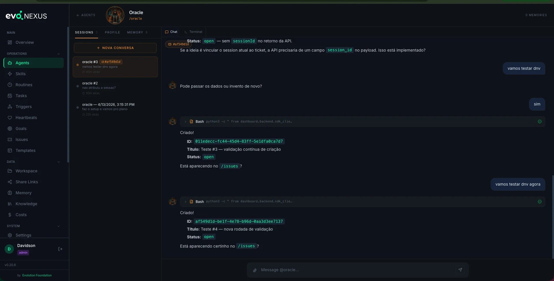 Chat with ticket badge on sidebar