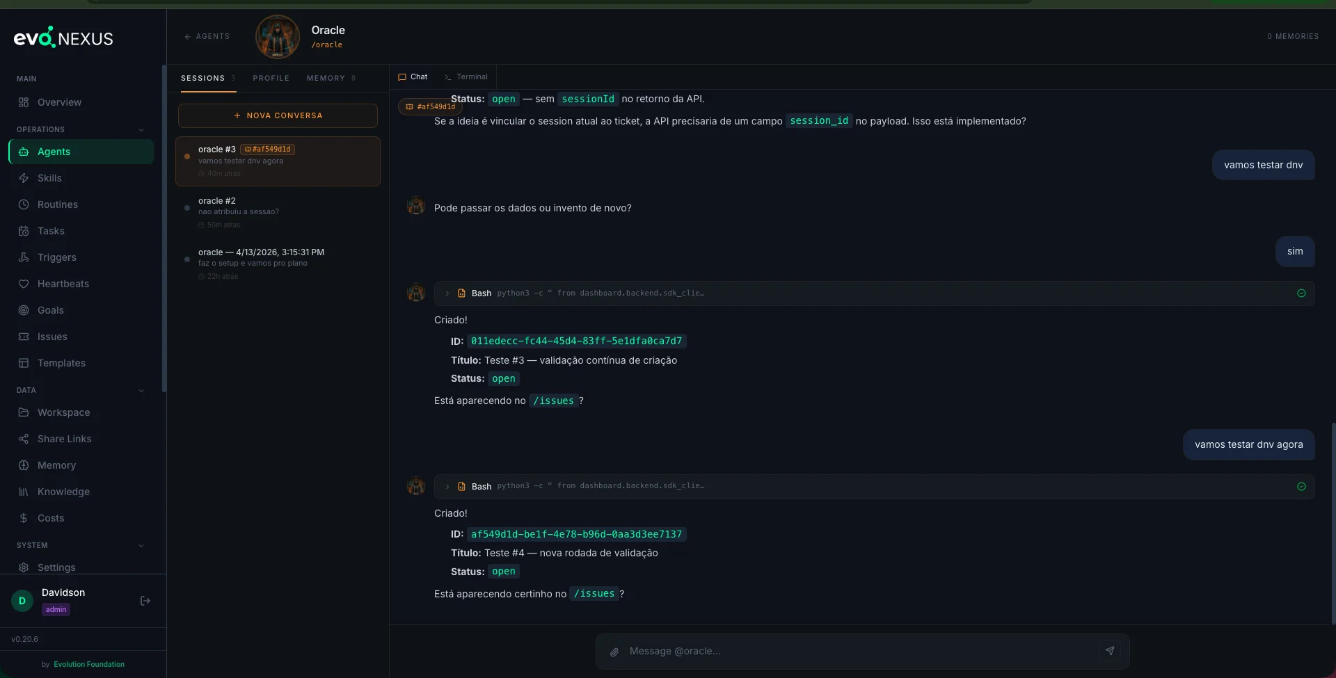 Chat with ticket badge on sidebar