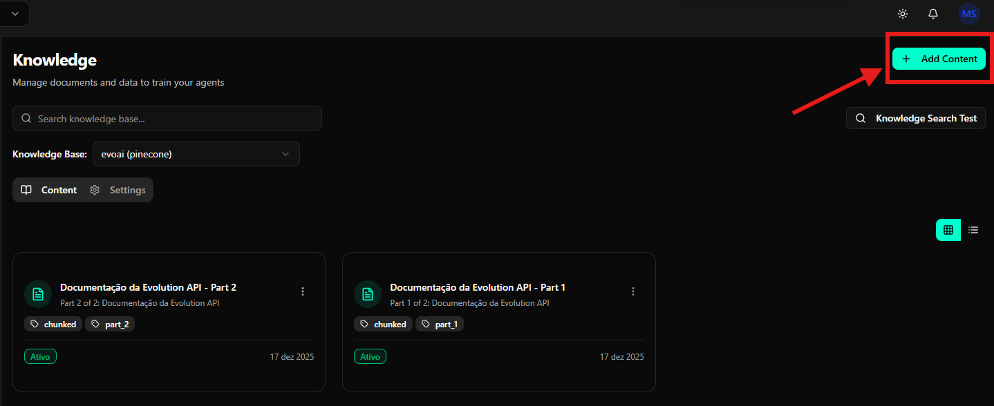 Botão Add Content