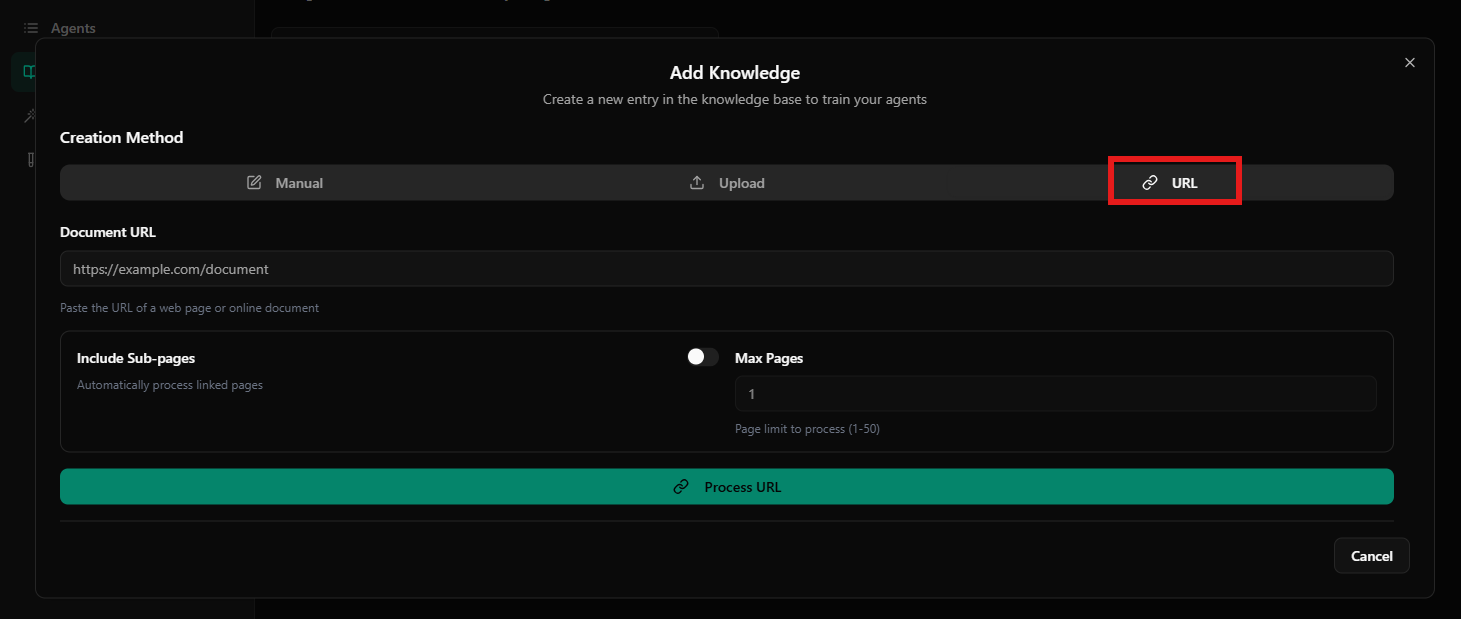 Adicionando conhecimento via URL