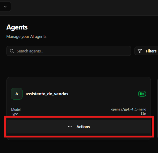 Visão geral da tela de Agents