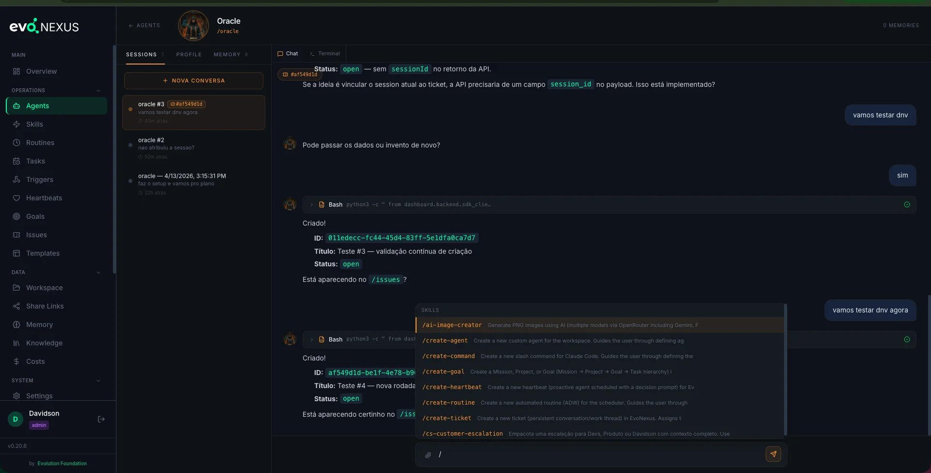 Autocomplete de slash-commands no chat