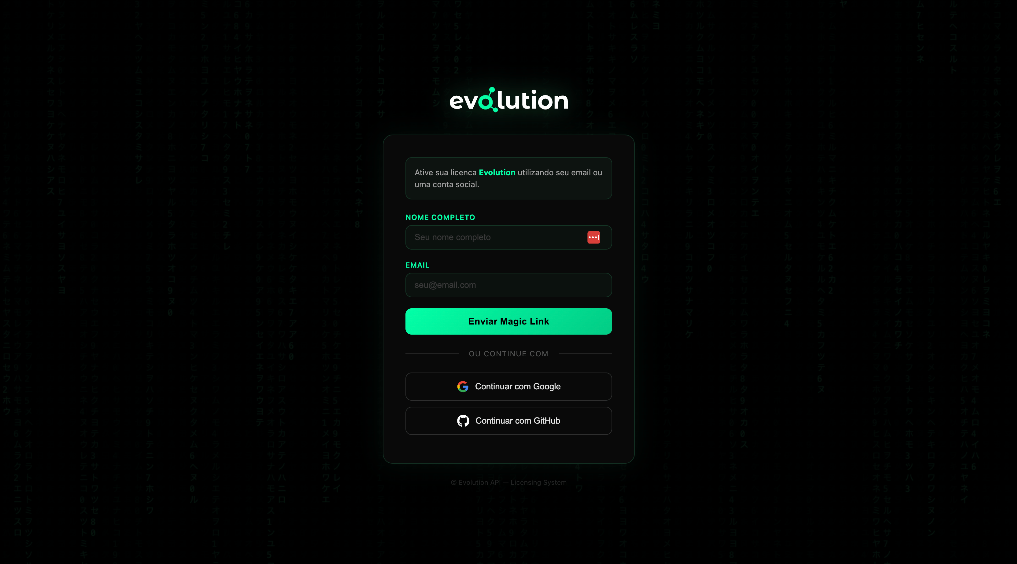 Tela de login do Evolution Go