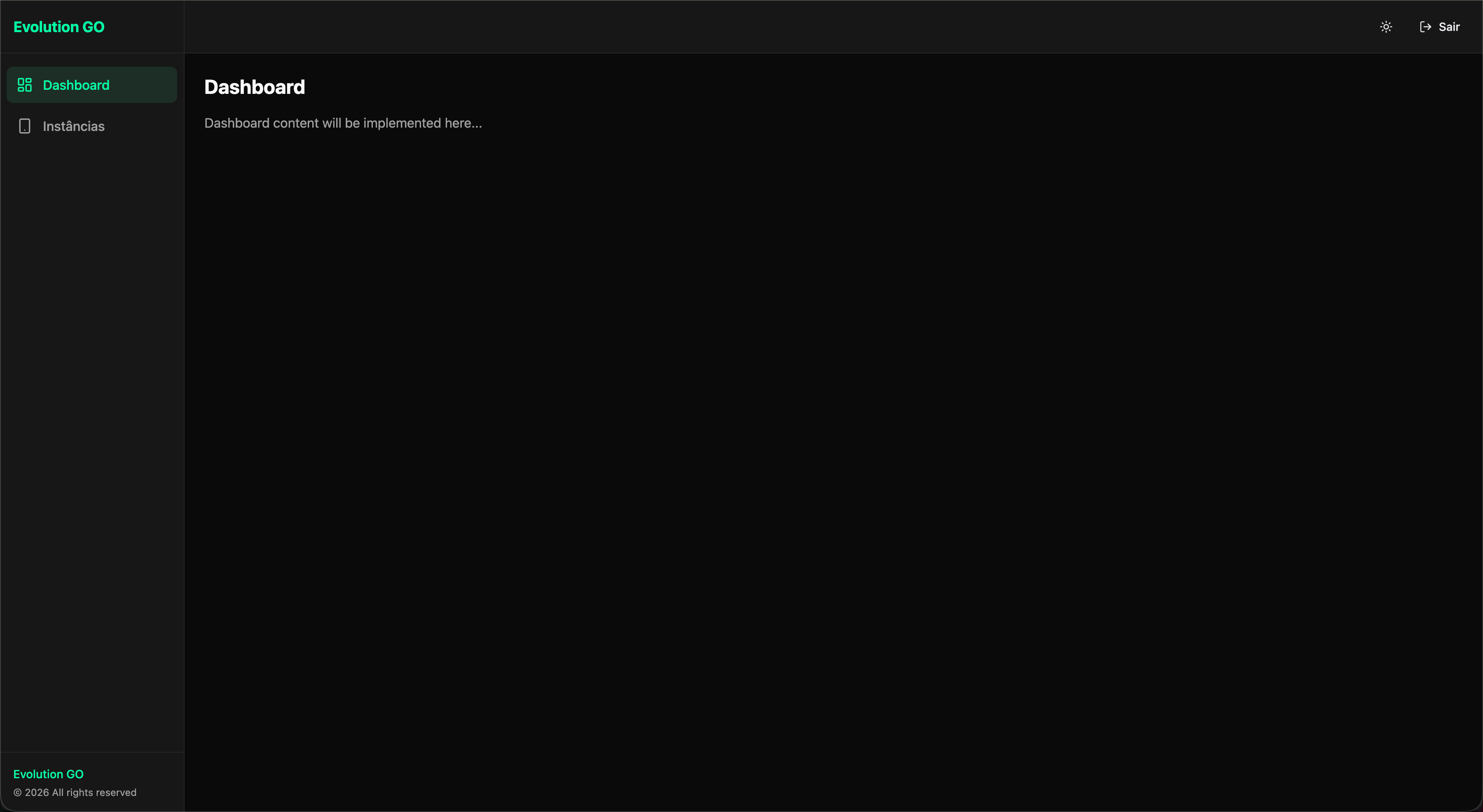 Dashboard principal do Evolution Go