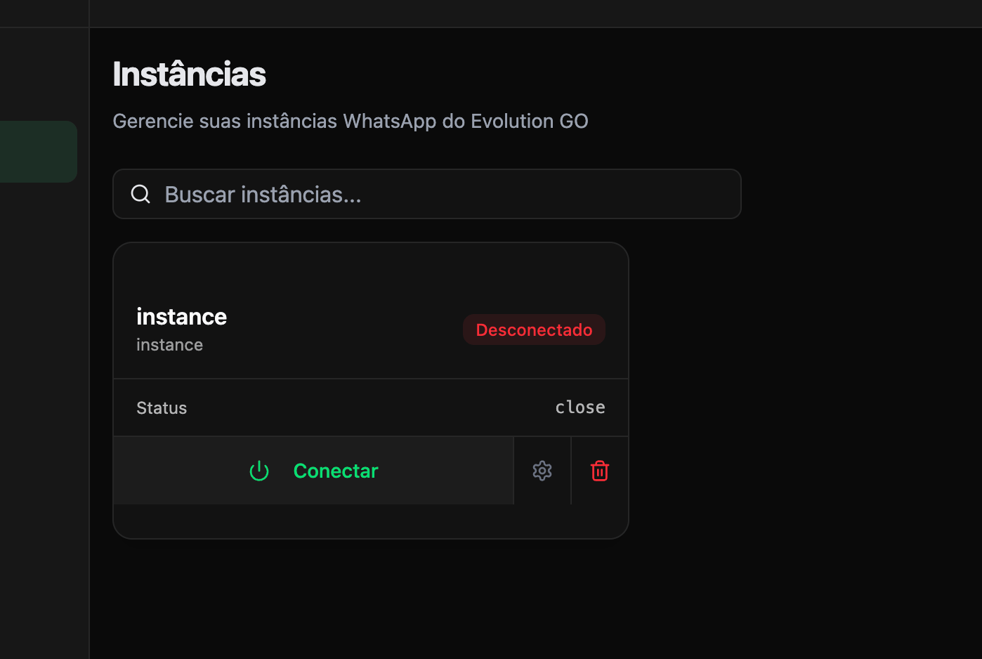Instância criada com status Desconectado