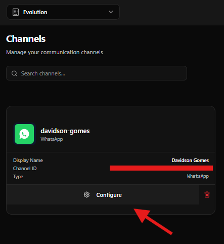 Lista de canais com botão Configure destacado