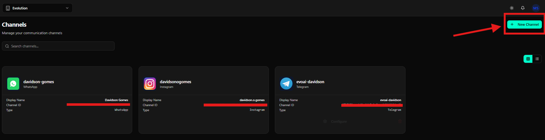 Criando um novo canal