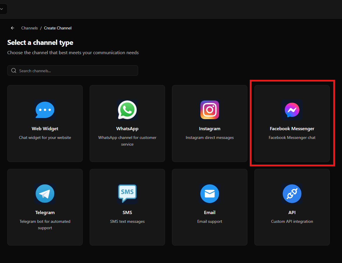 Facebook Messenger channel type