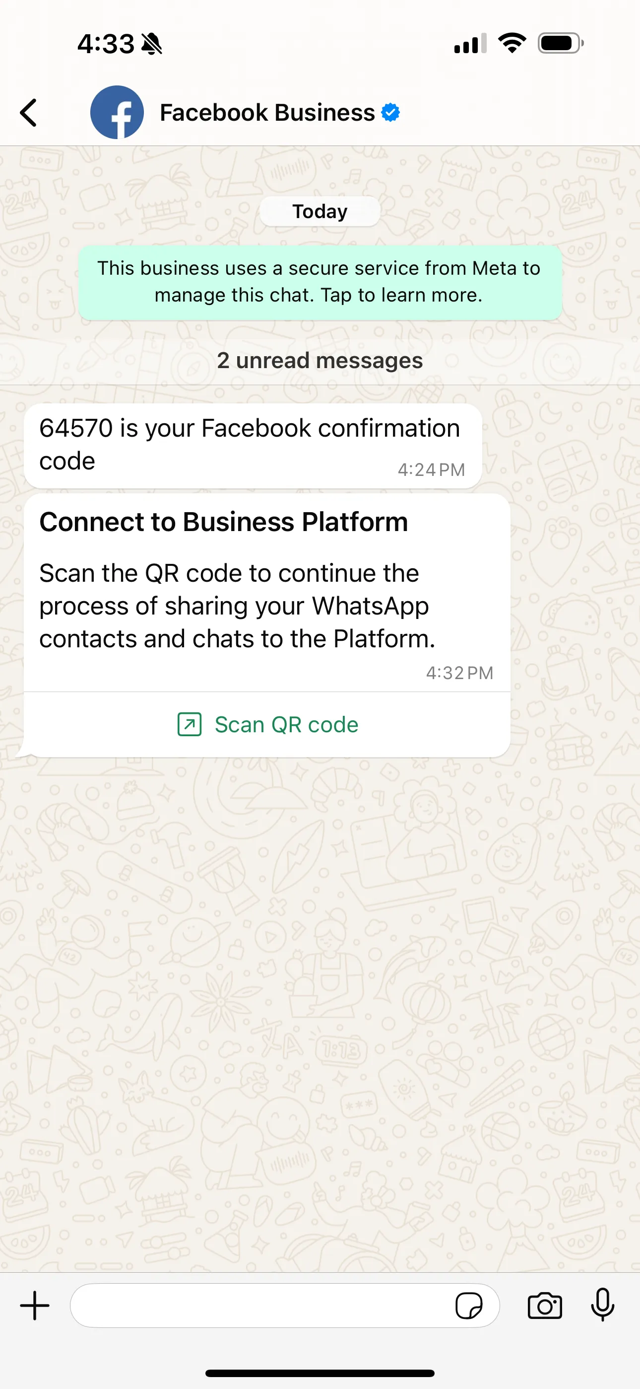 Mensaje del Facebook Business en WhatsApp