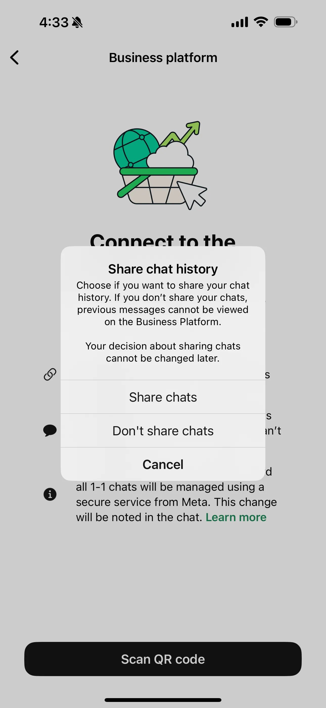 Tela Business platform no aplicativo WhatsApp
