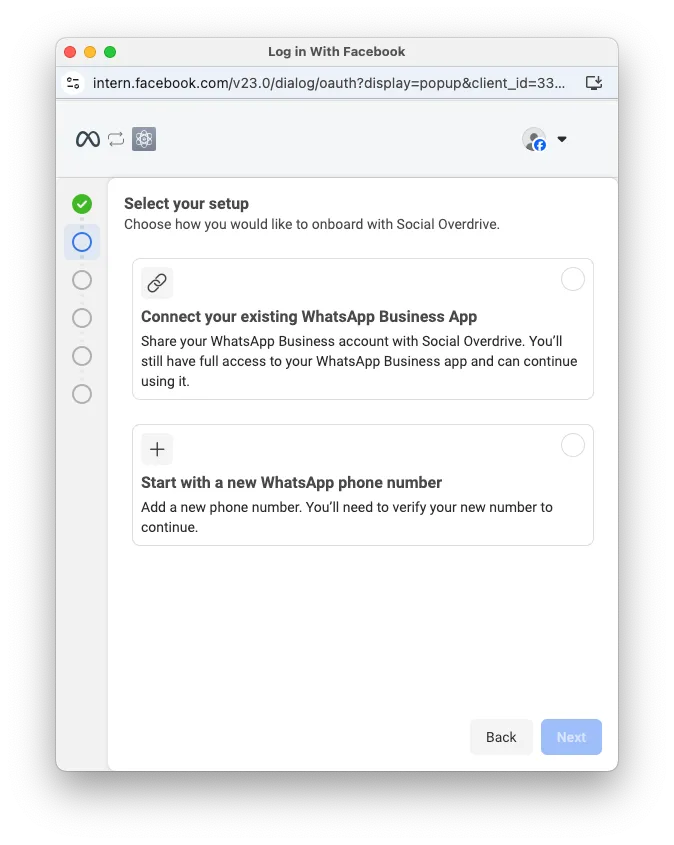 Seleccionando tipo de configuración del WhatsApp