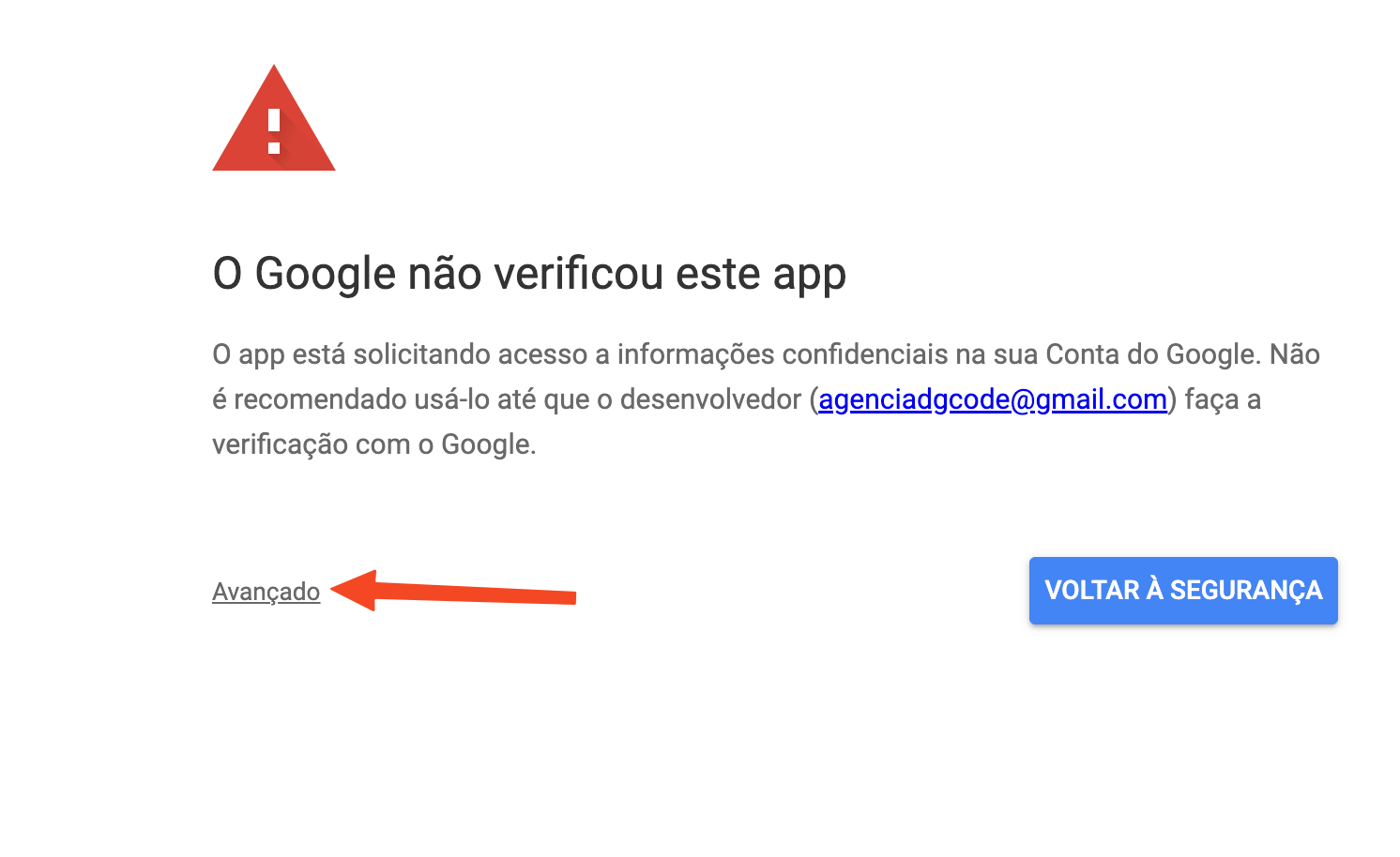 Aviso do Google sobre app não verificado
