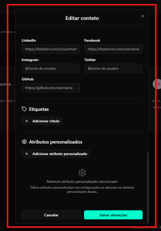 Detalhes avançados do contato