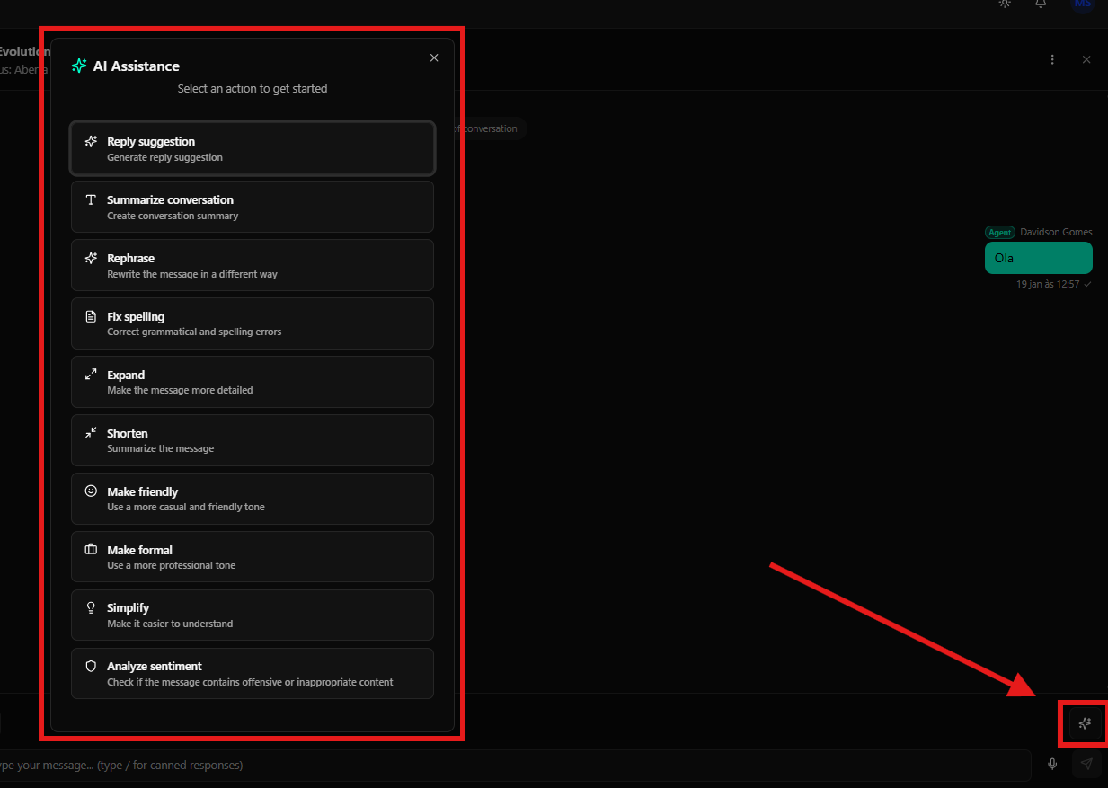 Modal de Assistência de IA