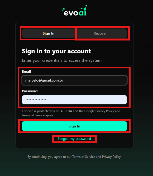 Filling email and password on the login page