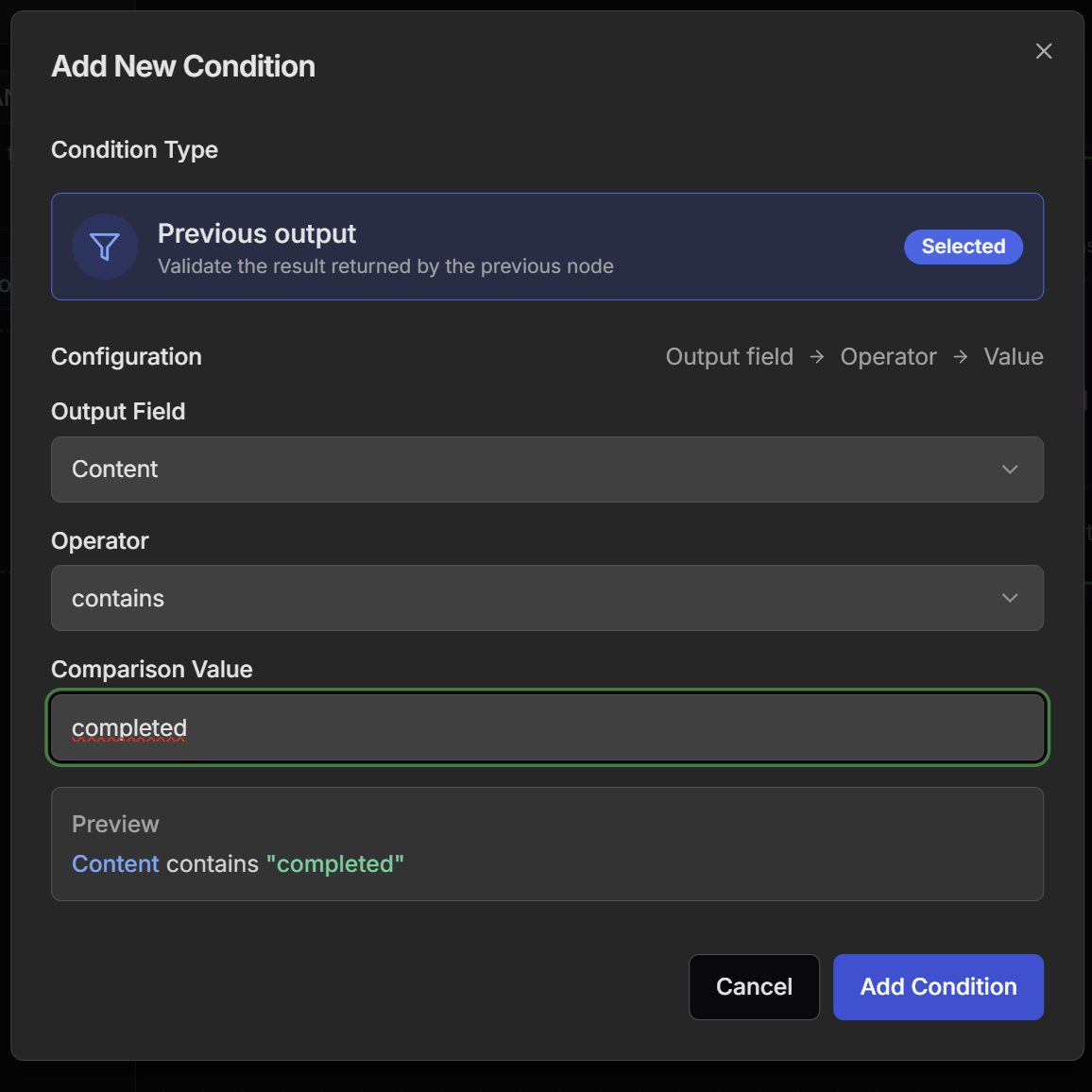 Dialog to Add Condition