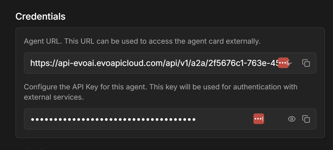 Tela de Credenciais do Agente