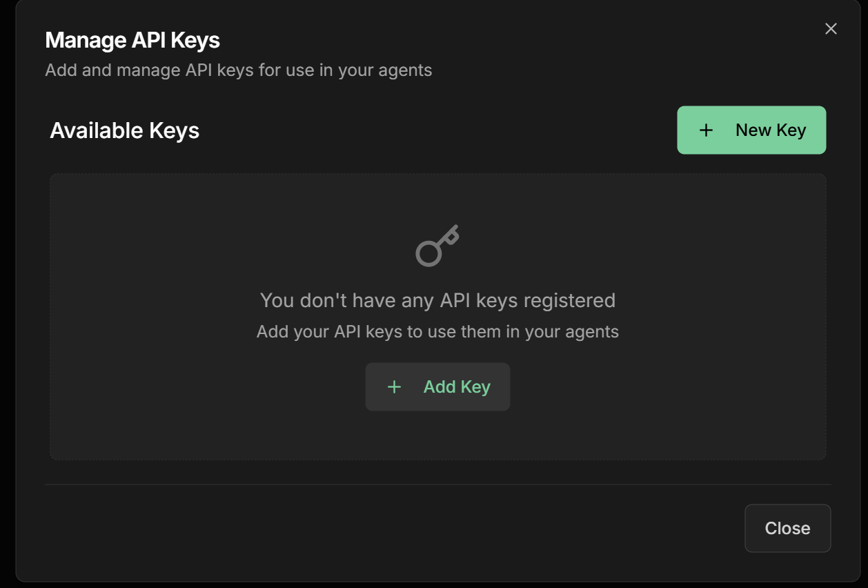API Keys Screen with Providers