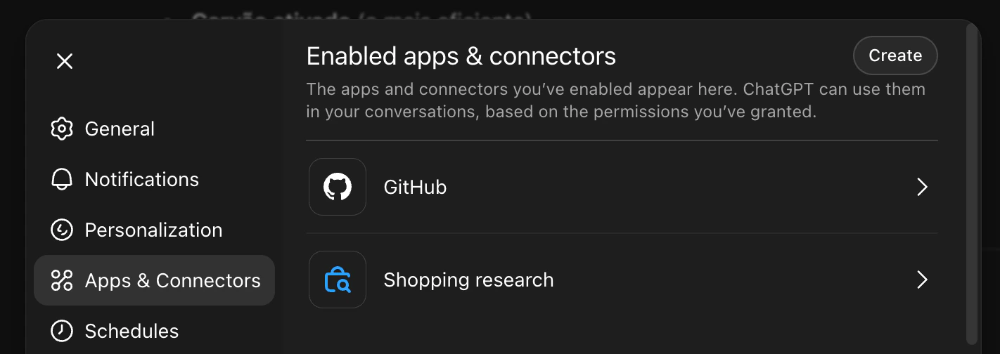 Apps & Connectors tab with Create button highlighted