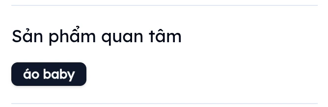 Mục Sản phẩm quan tâm trên panel khách hàng EVOKA hiển thị badge áo baby