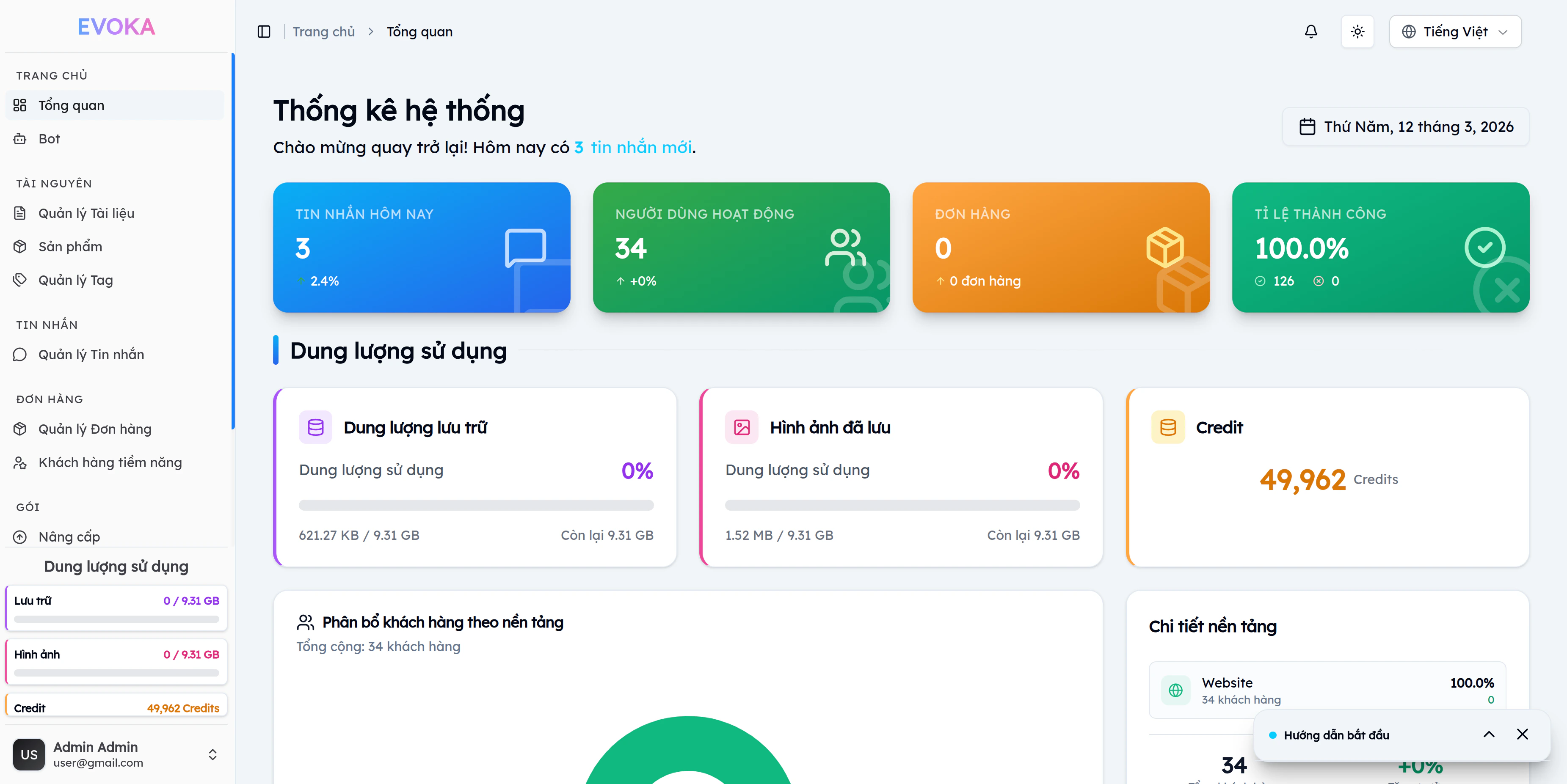 Tổng quan Dung lượng và Credit còn lại