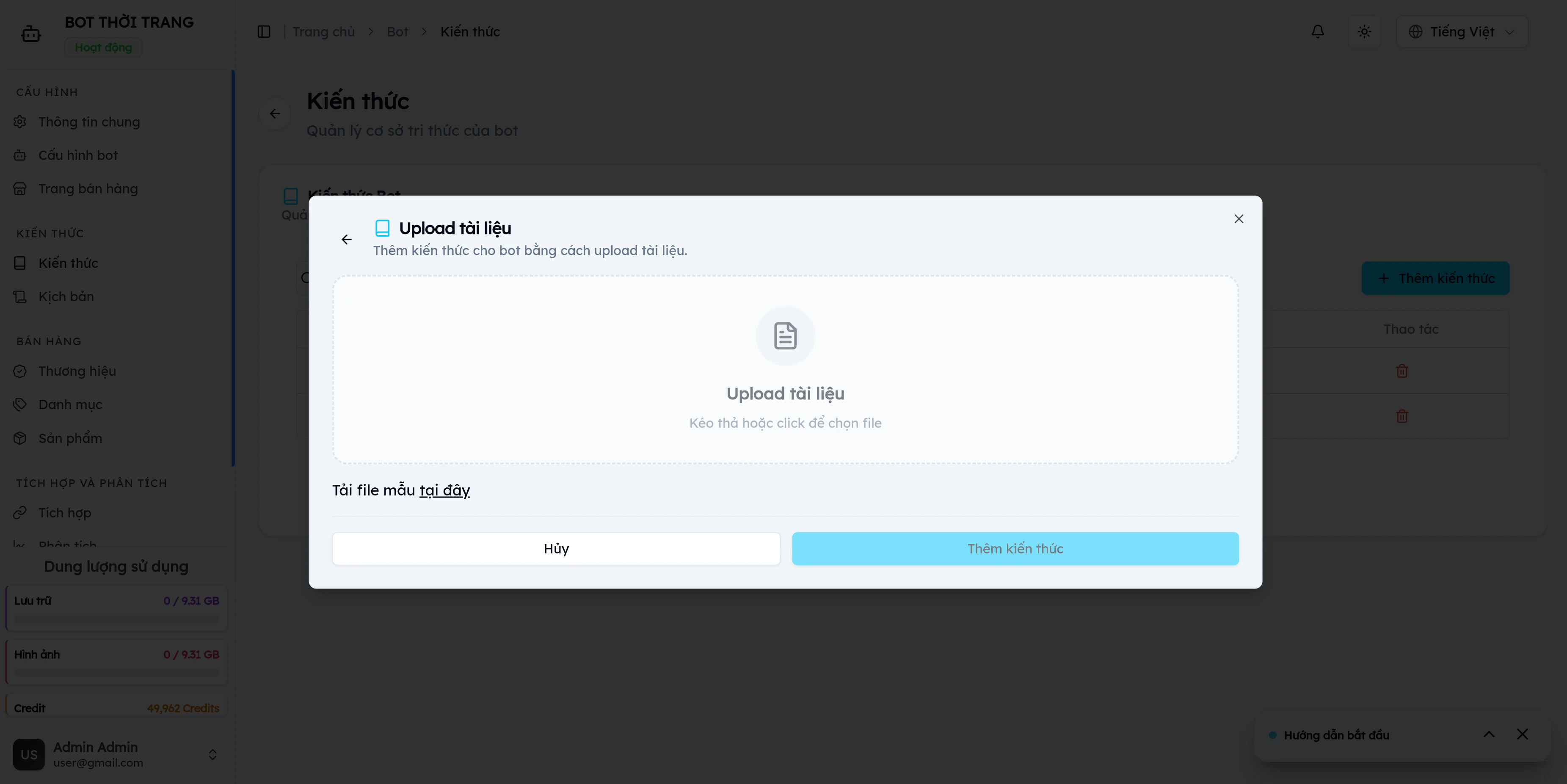 Dialog Upload tài liệu