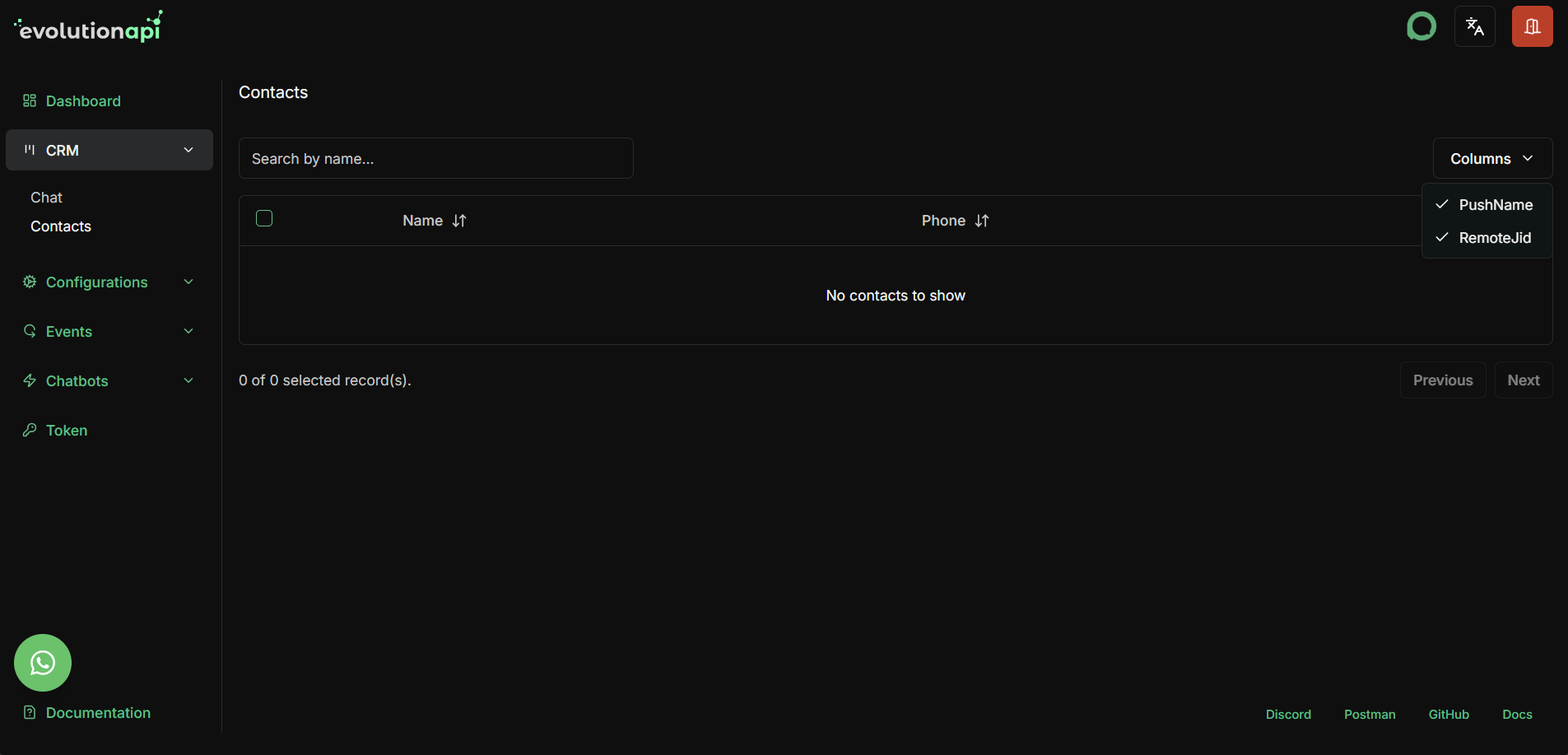 Contacts list interface