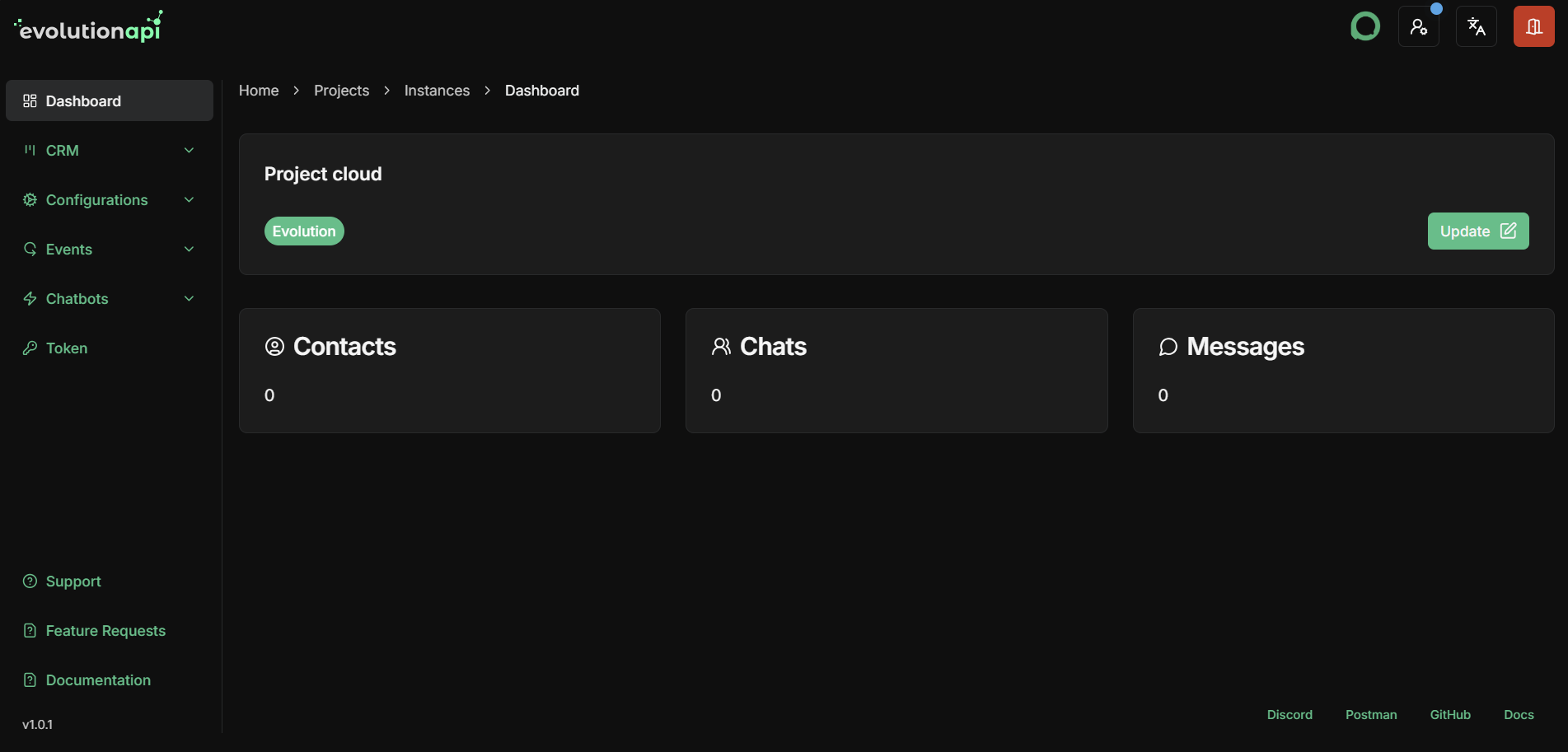 Instance dashboard interface
