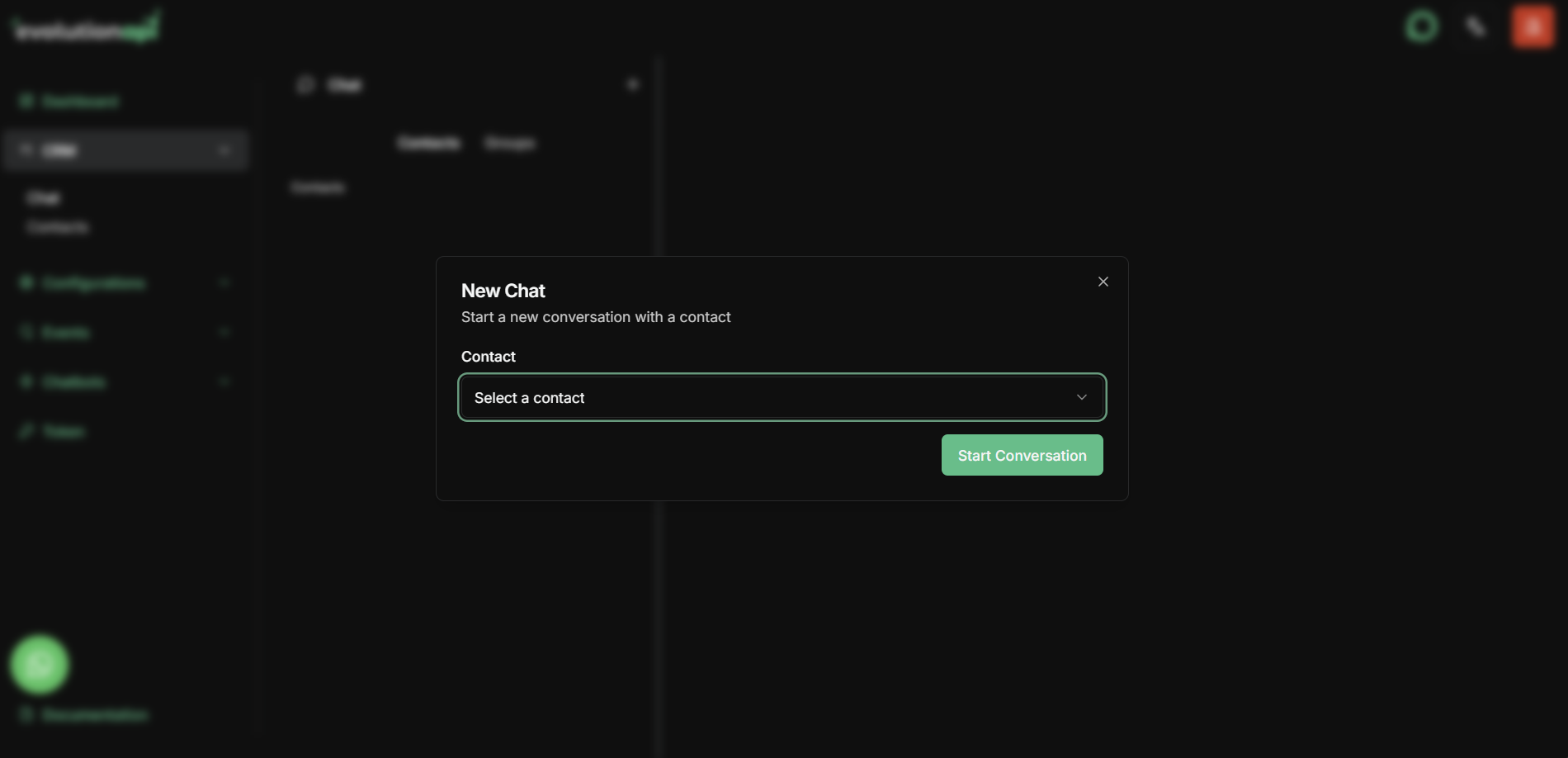 New chat creation interface