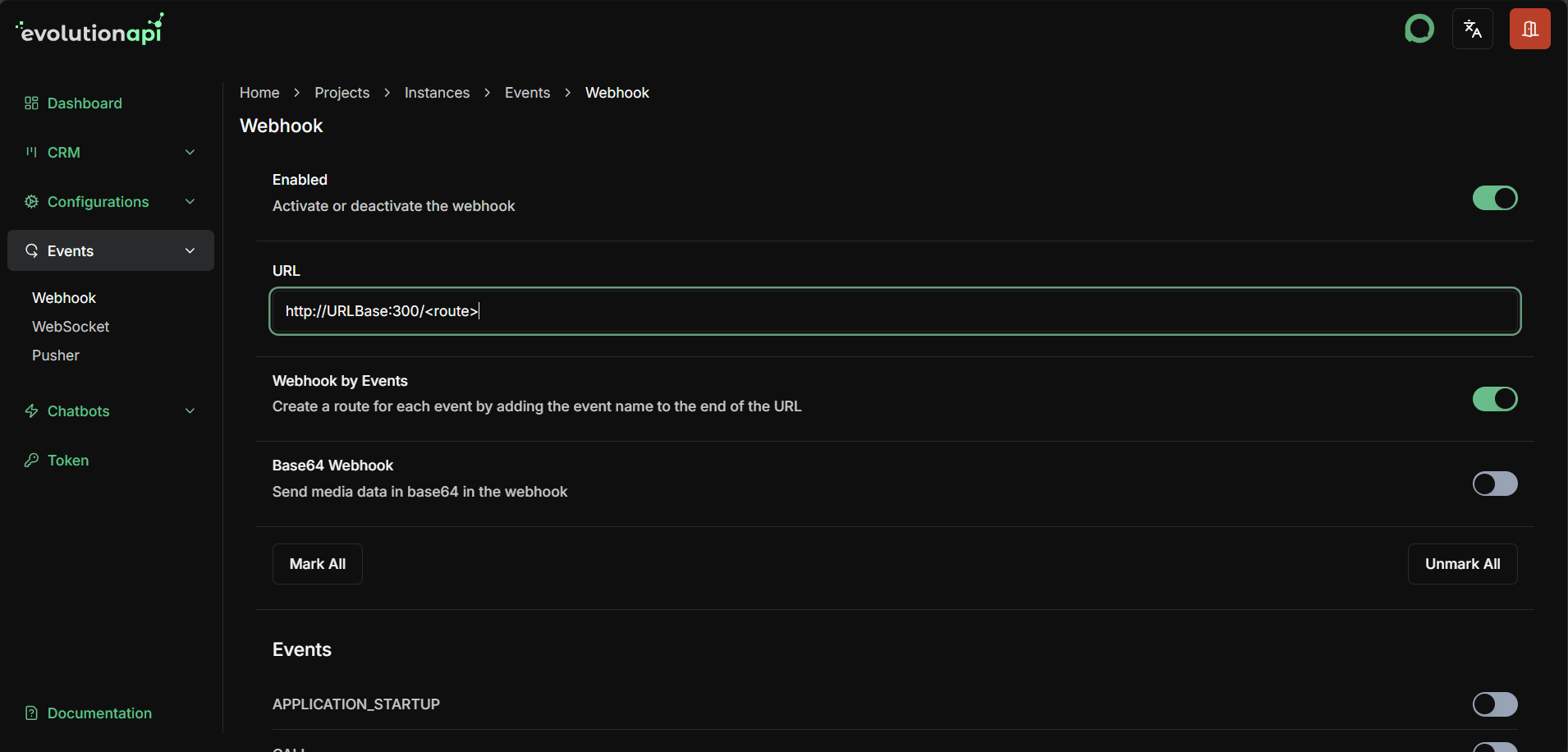Webhook configuration interface
