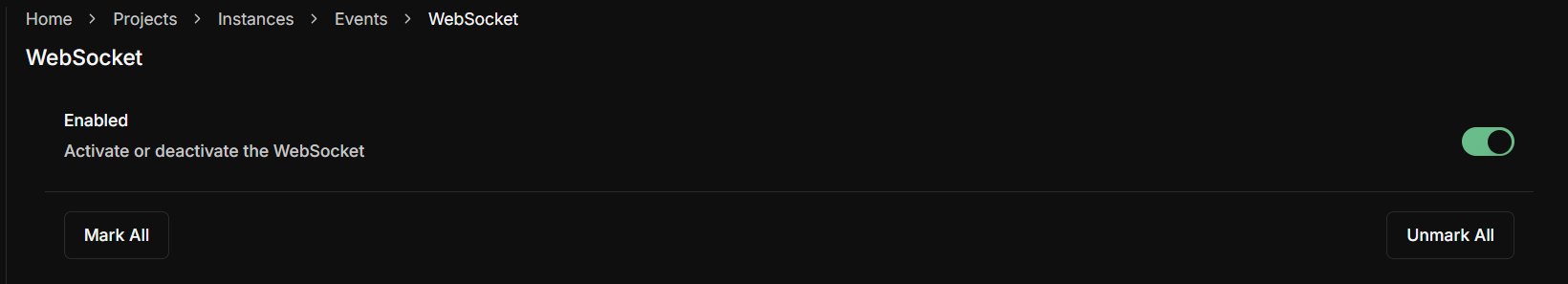 Websocket configuration interface