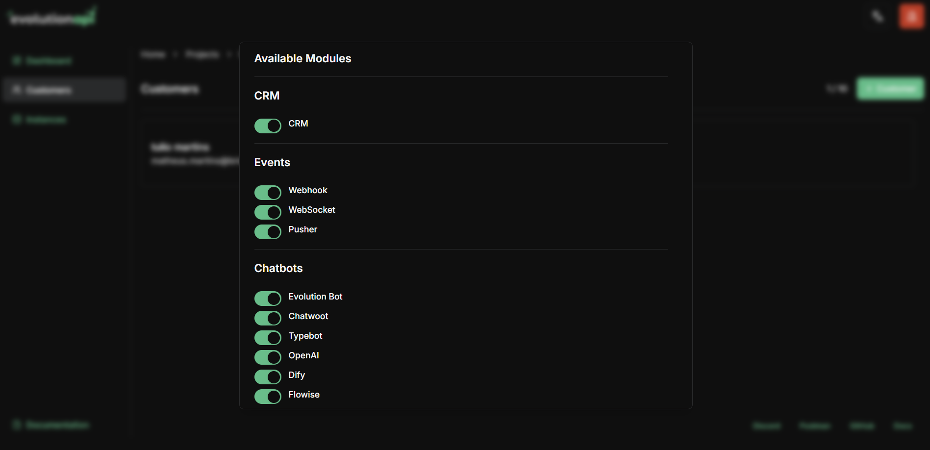 Available modules interface