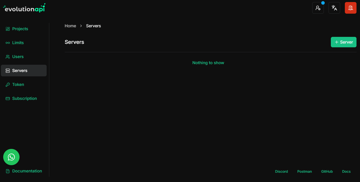 Server registration interface