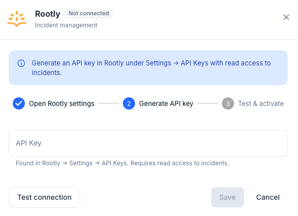 Connect to Rootly modal in ewake