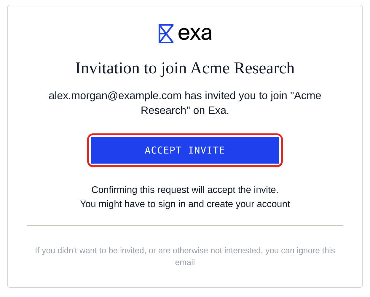 Team invitation email with the Accept invite button