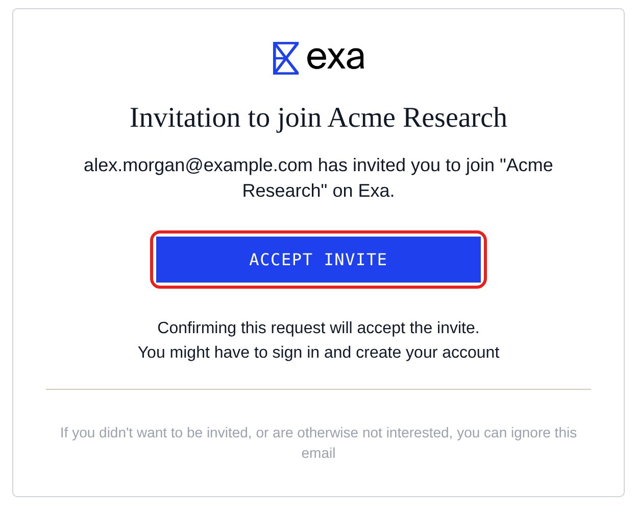 Team invitation email with the Accept invite button