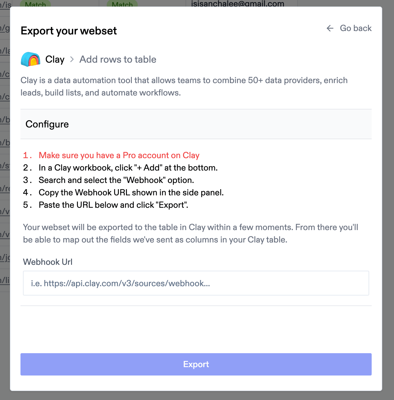 Clay export interface