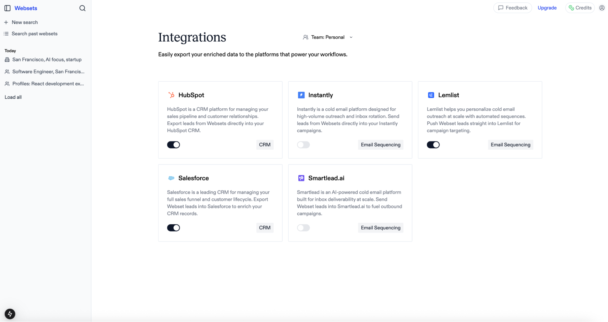 Connected integrations view