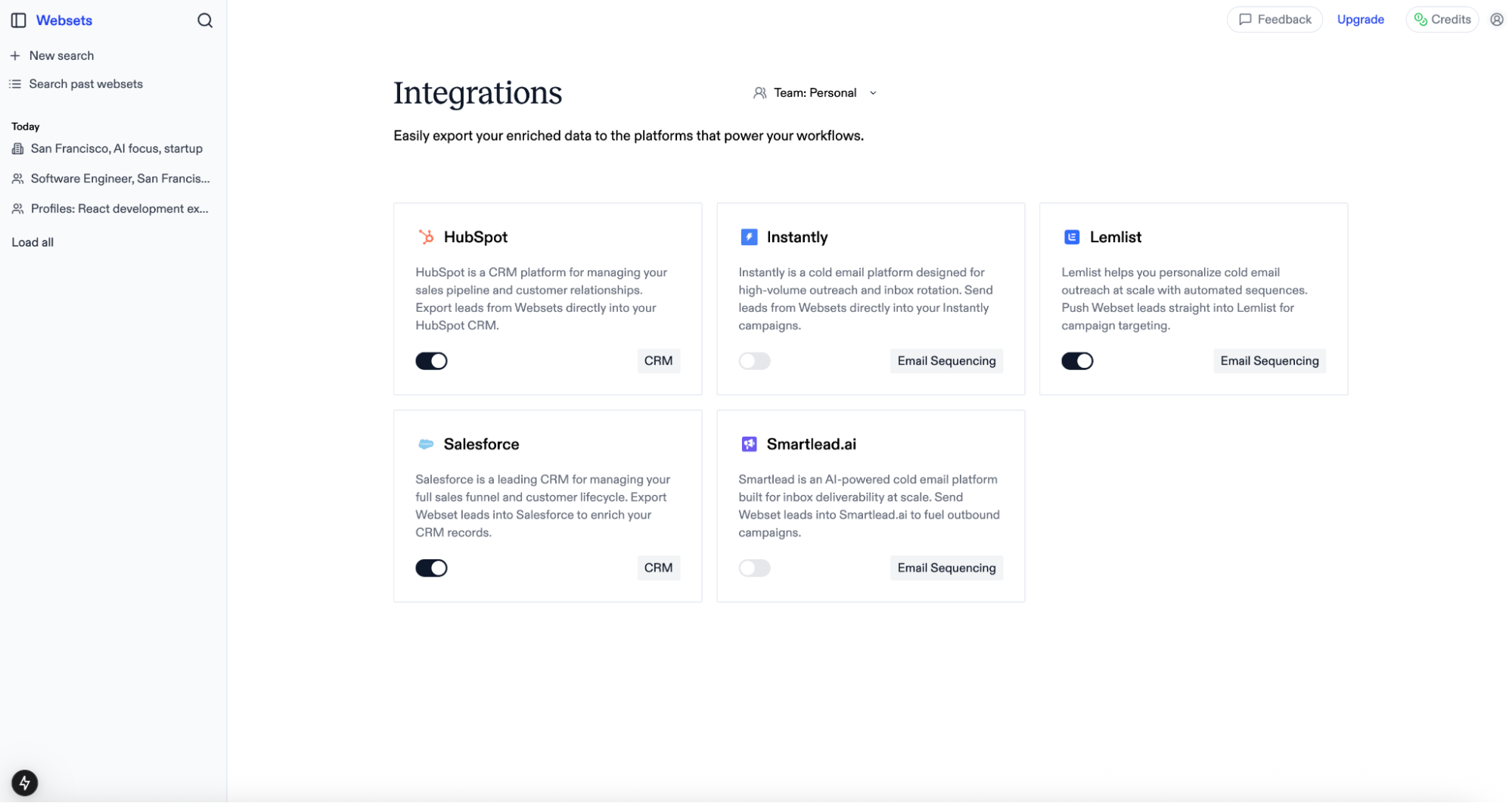 Connected integrations view