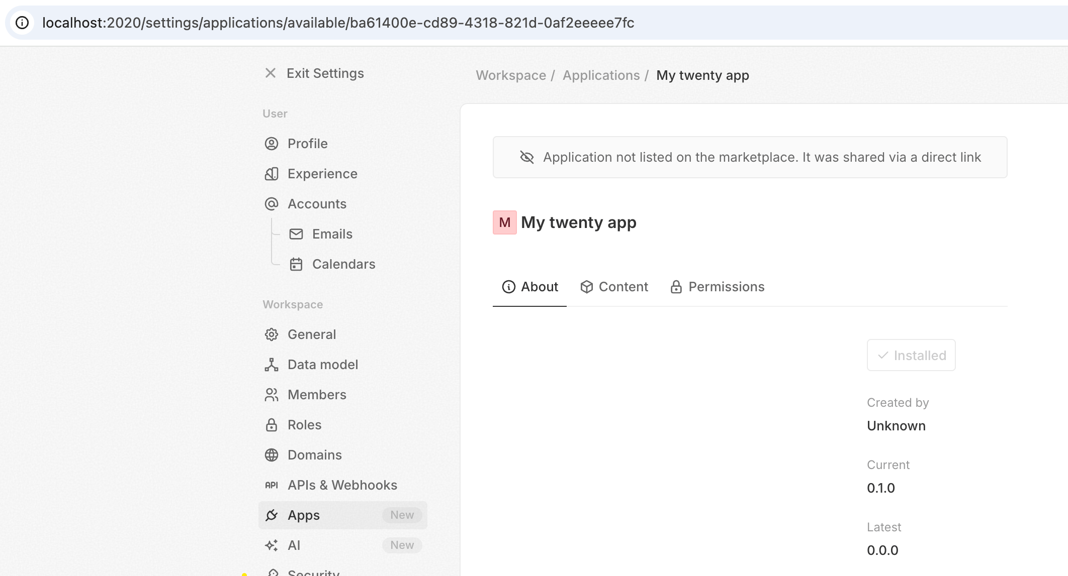 Installed app