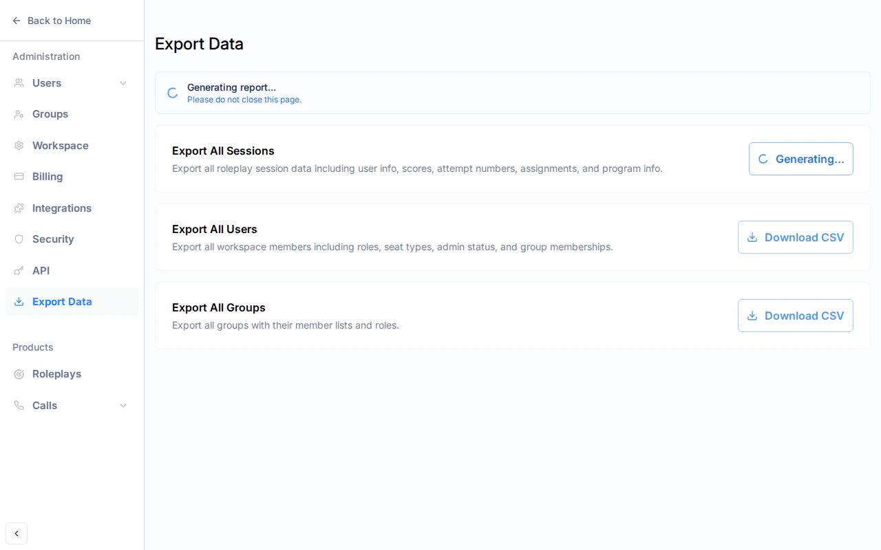 Generating report banner with spinner and disabled buttons