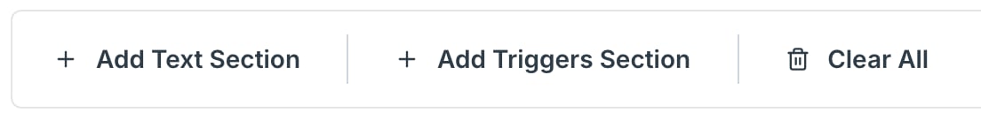 Conversation Guidelines toolbar with Add Text Section, Add Triggers Section, and Clear All buttons
