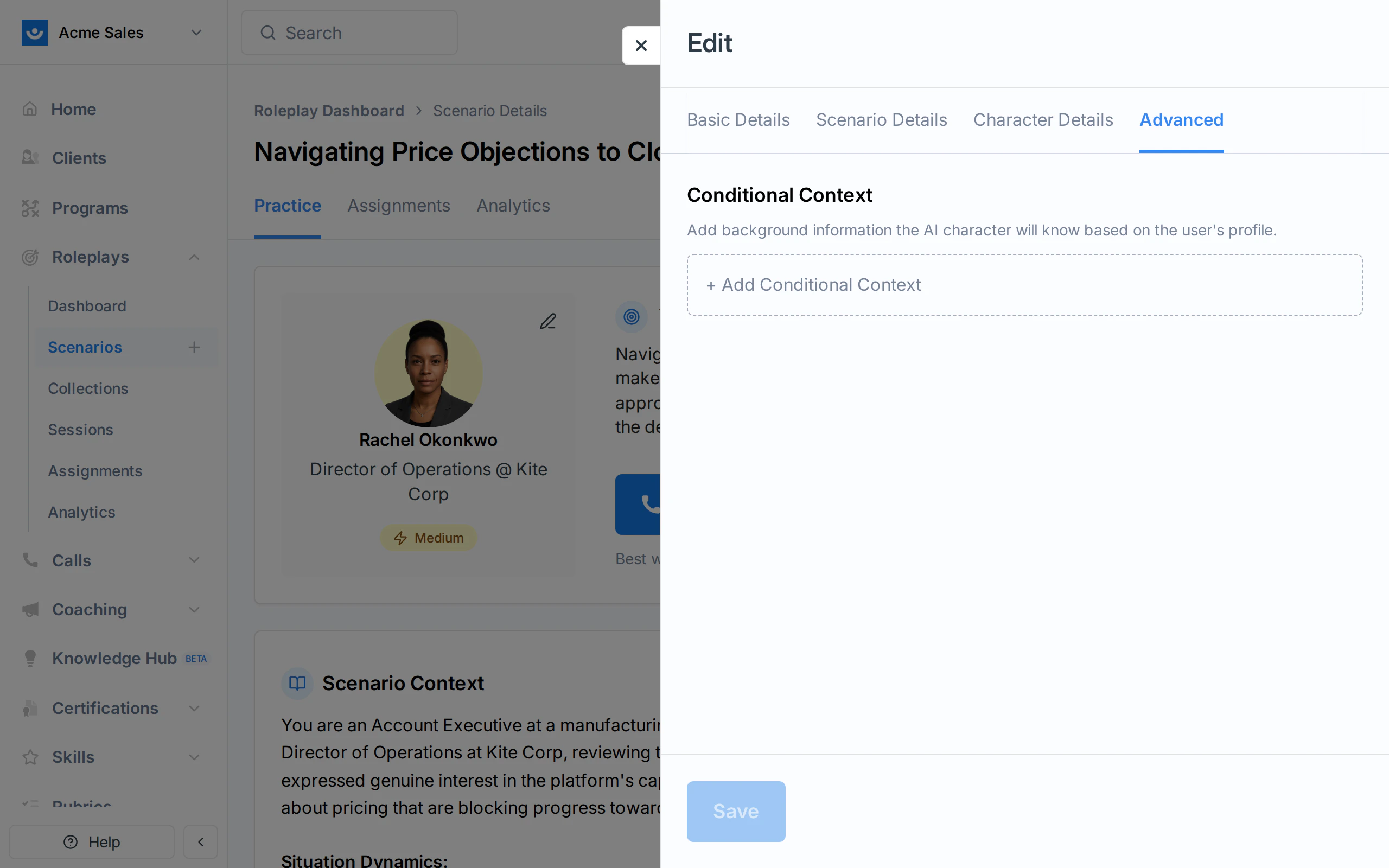 The Advanced tab showing the Conditional Context section
