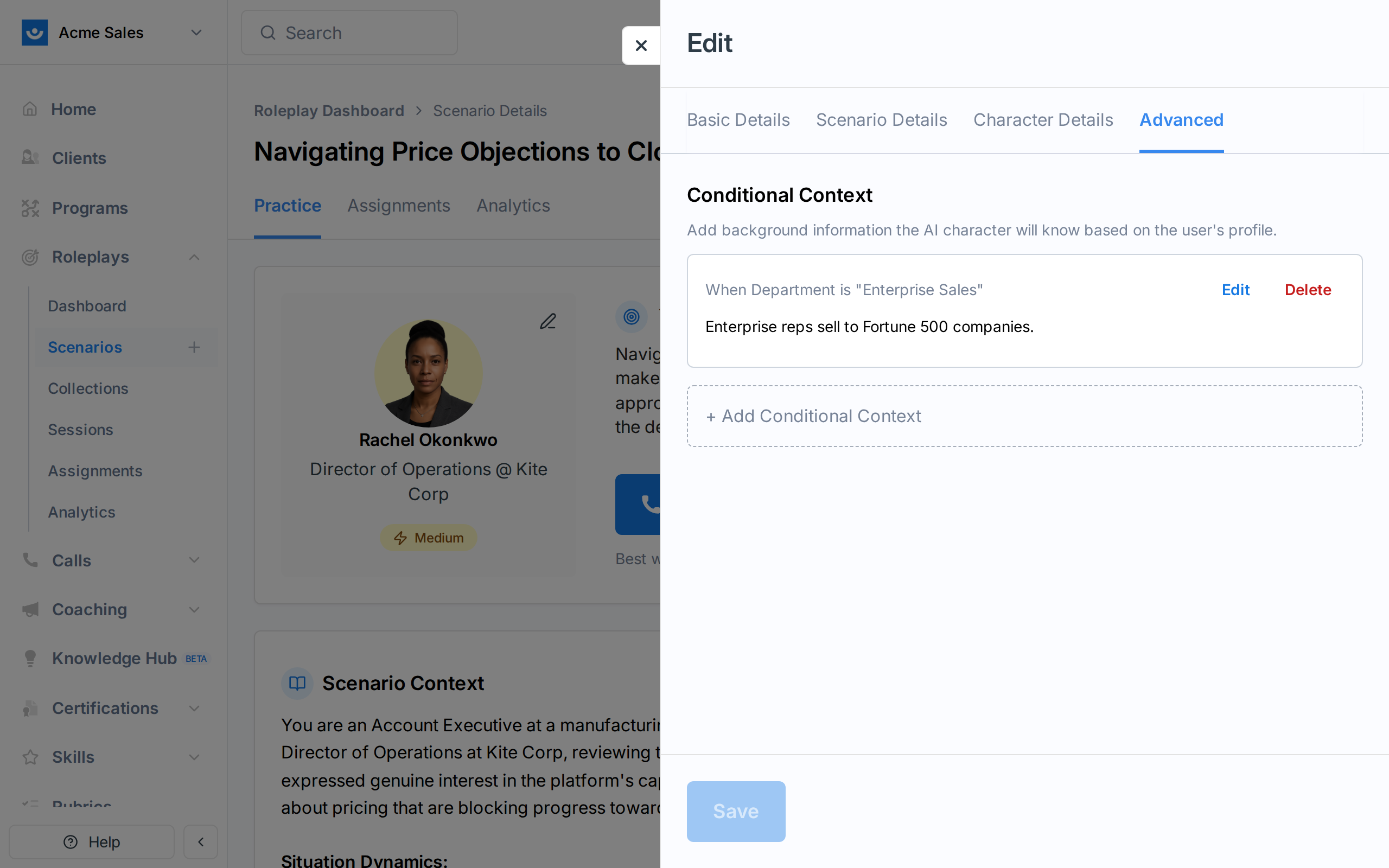 A saved conditional context rule