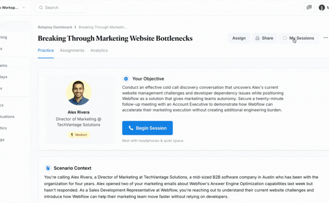 Animated gif showing the Share session flow