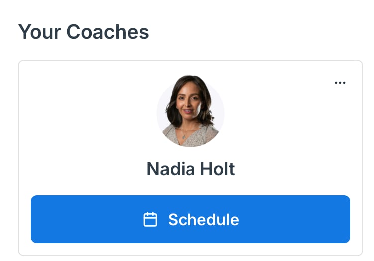 Coaching Dashboard showing a coach card with the Schedule button