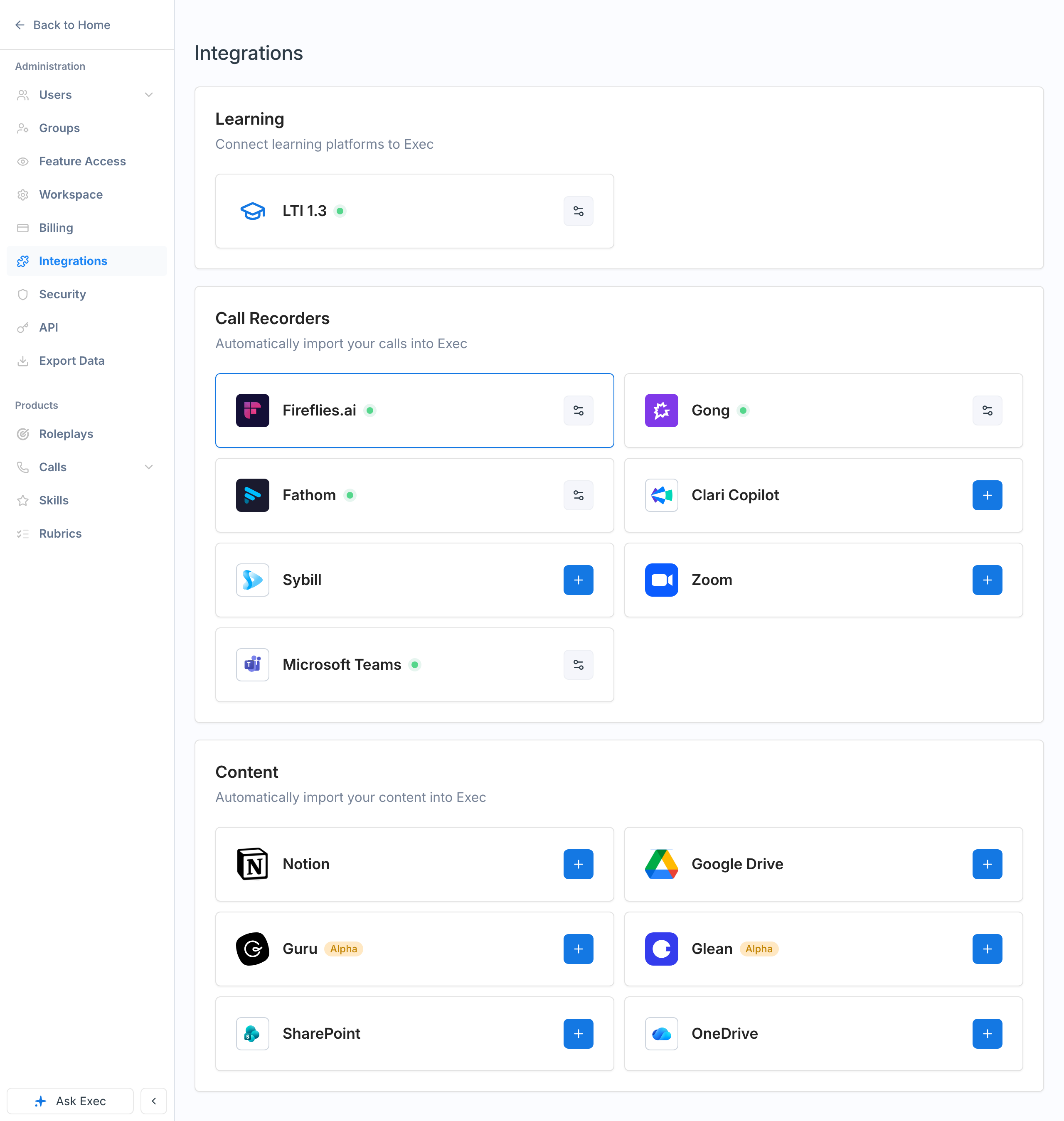The Integrations page