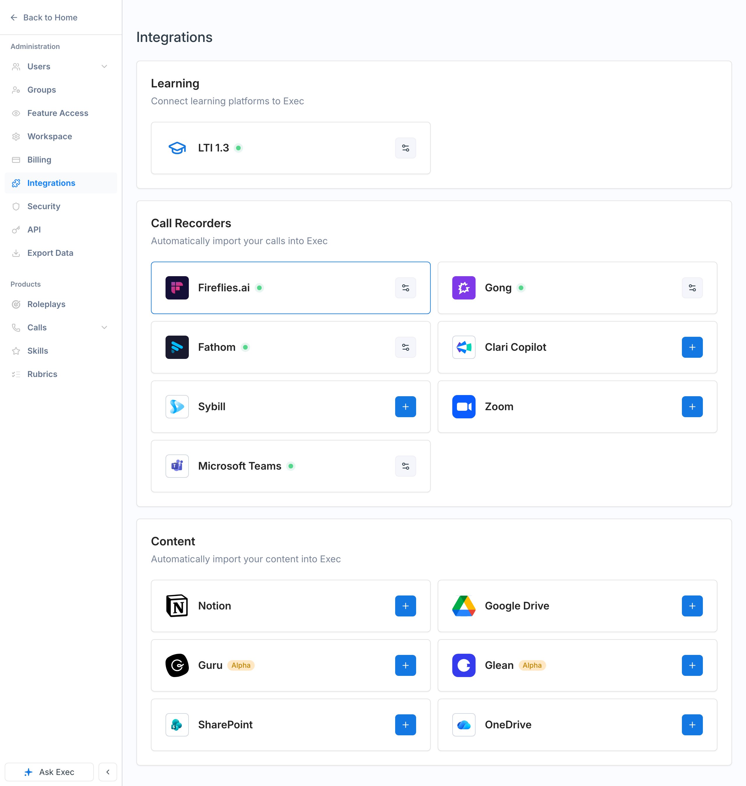 The Integrations page